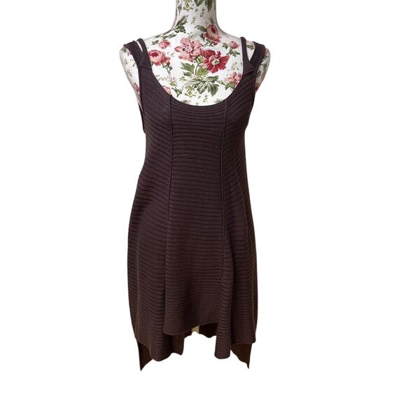 Peruvian Connection Chocolate Brown Knit Sweater Dress Sleeveless  High Low Med - Picture 1 of 11